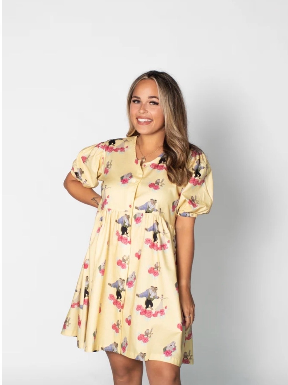 Cakeworthy Disney Beauty and the Beast Characters Allover Print Dress size Medi